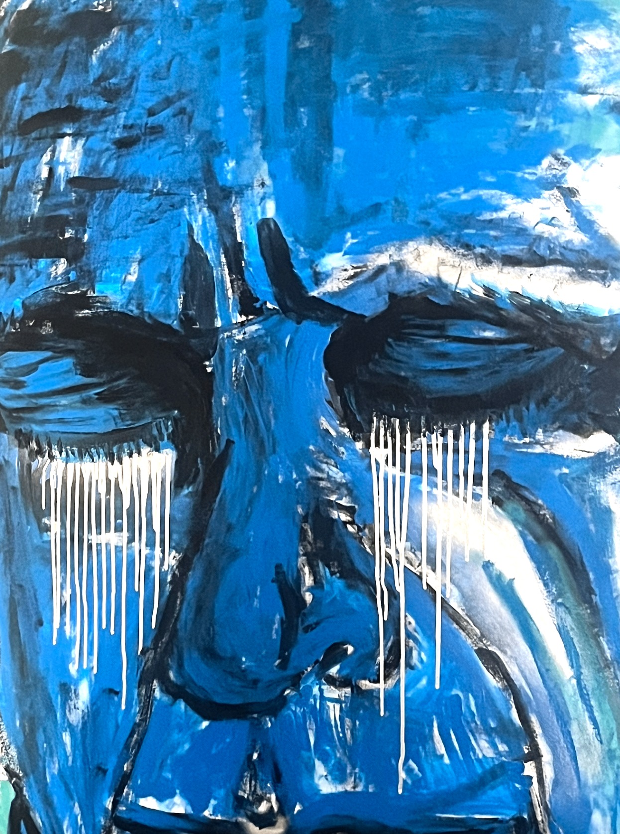 Detalle del rostro azul de Self-portrait XXII — Blue, con los ojos visibles